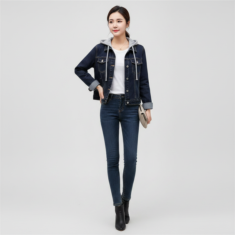 Giubbotto Denim Donna con Cappuccio Removibile | Giacca Donna