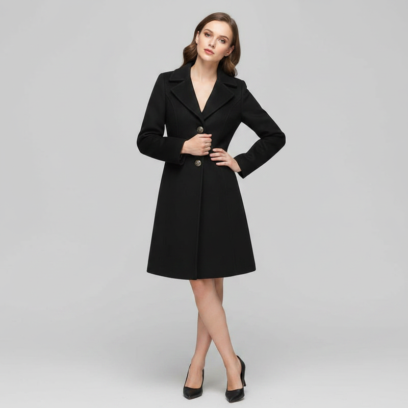 Cappotto Elegante Nero Donna | Cappotto in Misto Lana
