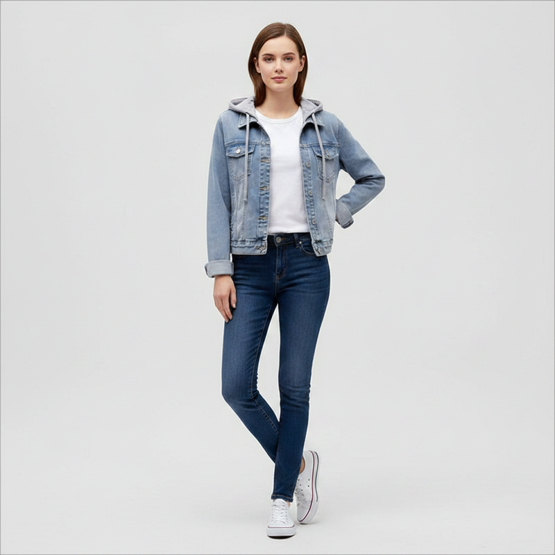 Giubbotto Denim Donna con Cappuccio Removibile | Giacca Donna
