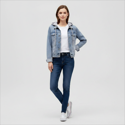 Giubbotto Denim Donna con Cappuccio Removibile | Giacca Donna
