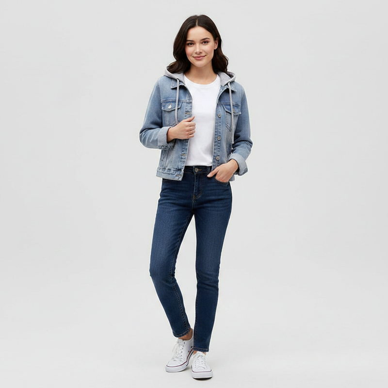 Giubbotto Denim Donna con Cappuccio Removibile | Giacca Donna