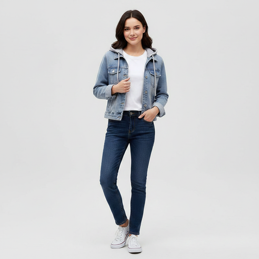 Giubbotto Denim Donna con Cappuccio Removibile | Giacca Donna