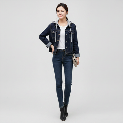 Giubbotto Denim Donna con Cappuccio Removibile | Giacca Donna